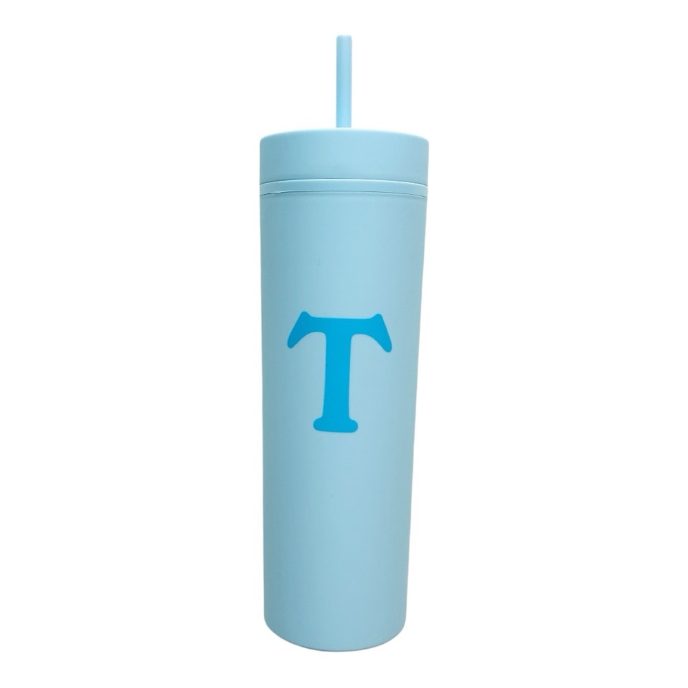 New Monogram T Sky Blue Tumbler with Straw 20 Fl Oz Modern Expressions